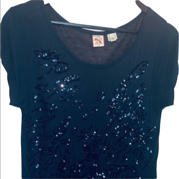 𝅺french Connection Black T-shirt Tunic Short Sleeve /Sequins Size XS - Picture 2 of 8
